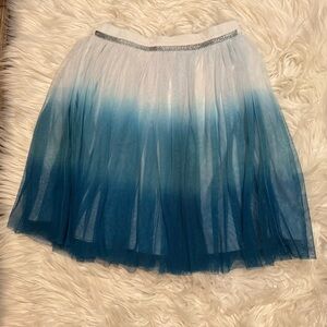 Garnet Hill Girls Blue Ombre Tulle Skirt Size 7 Glitter Waist Lined Party